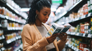 Woman reading nutritional food labels